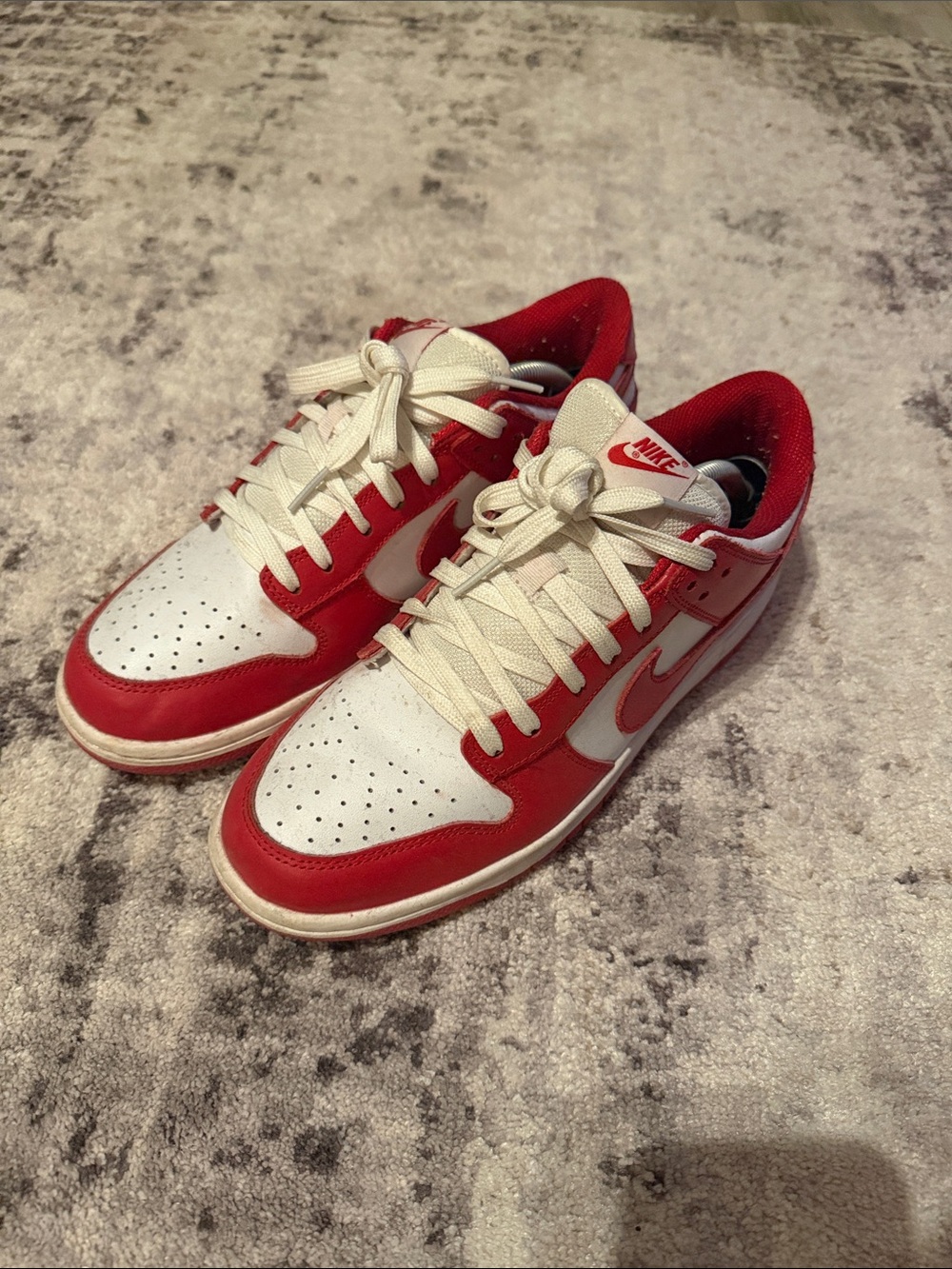 Nike White and Red Low-Top Dunk Skate Sneakers